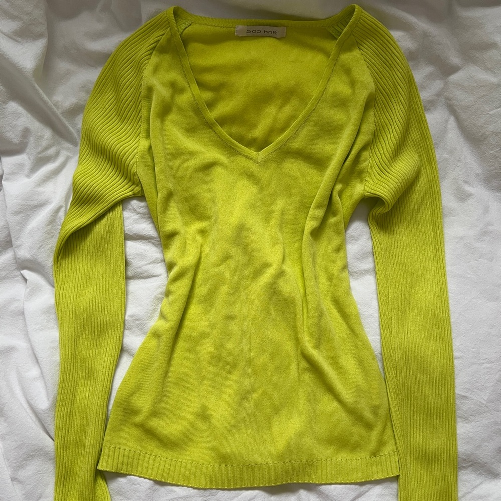 Vintage Lime Green/Yellow V-Neck Knit Top